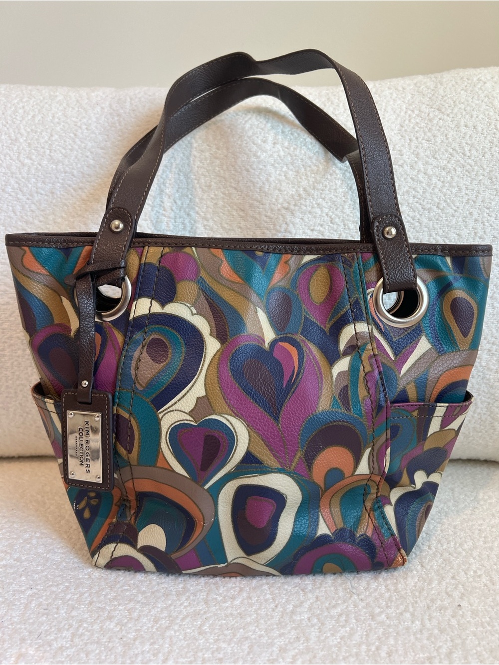 Vintage Kim Rogers Geometric Heart Swirl Tote Bag Multicolor Y2K Shoulder Bag